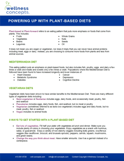 Screenshot of Powering Up with Plant-based Diets handout.